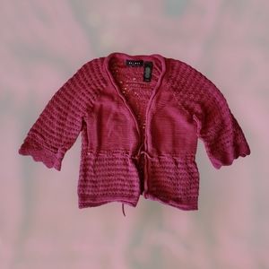 Axcess Magenta Cardigan, Pointelle Knit, Short Sleeves, Size M